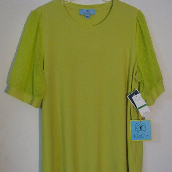 CeCe Tops - * Cece Neon Green Blouse NWT $49 Large Semi Sheer Sleeves Dotted Swiss
